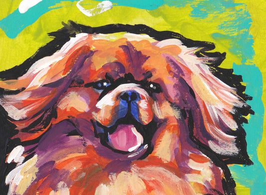 Tibetan Spaniel portrait  print of pop dog art painting bright colors 13x19"