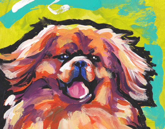 TIBETAN SPANIEL dog portrait PRINT of pop art painting bright colors 8.5x11"
