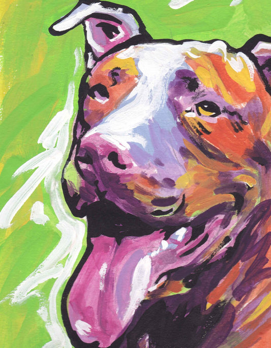 Pitbull pit bull terrier print of pop art dog painting bright colors 8.5x11"