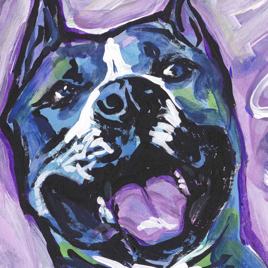 blue american staffordshire terrier giclee print of pop art dog painting bright colors 8x8 amstaff