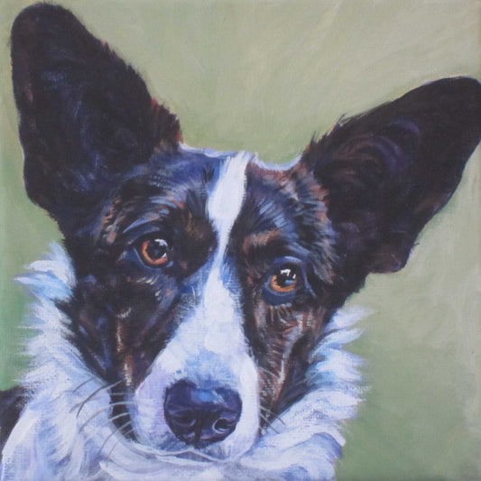 Cardigan Welsh Corgi portrait dog art CANVAS Print of LA Shepard painting 8x8