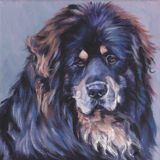 Tibetan Mastiff portrait art CANVAS print of LA Shepard painting 8x8 dog art