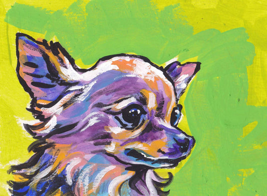 long haired Chihuahua portrait modern Dog art print of pop art painting 13x19