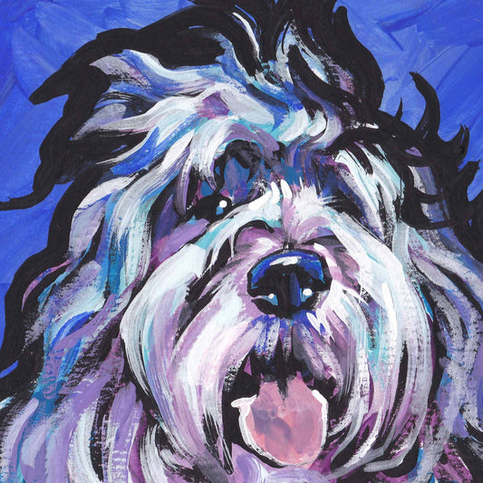 polish Lowland Sheepdog modern Dog print of pop art painting bright colors 12x12 inch