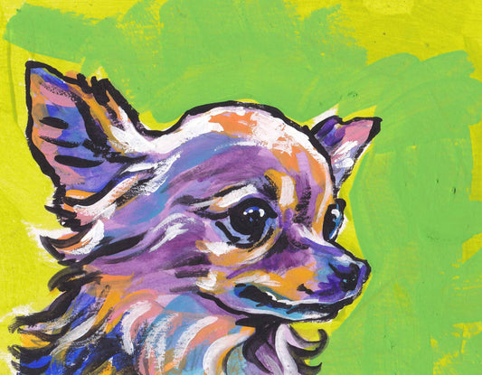 long haired Chihuahua portrait modern Dog art print of pop art painting  8.5x11"