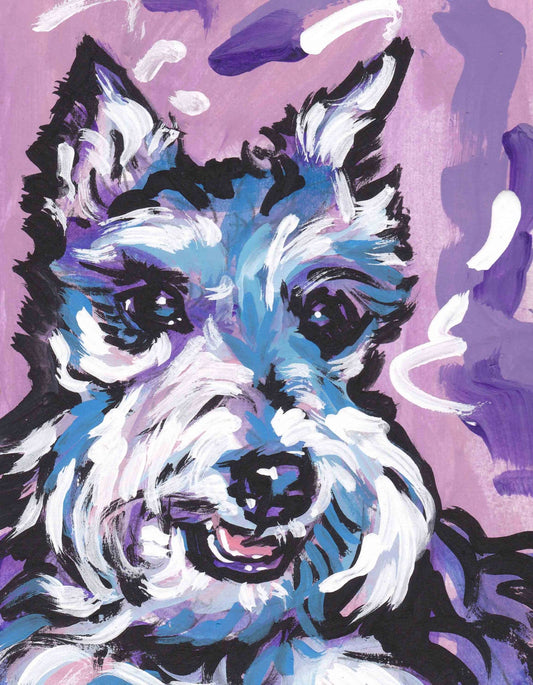 Schnauzer dog portrait art print of modern pop art painting bright colors 8.5x11