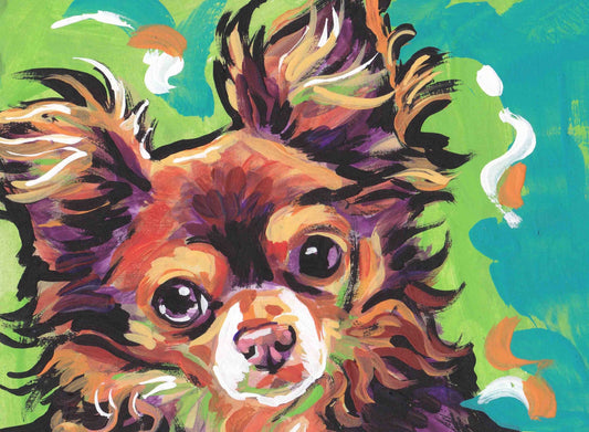 long haired Chihuahua portrait modern Dog art print of pop dog art painting bright colors 8.5x11