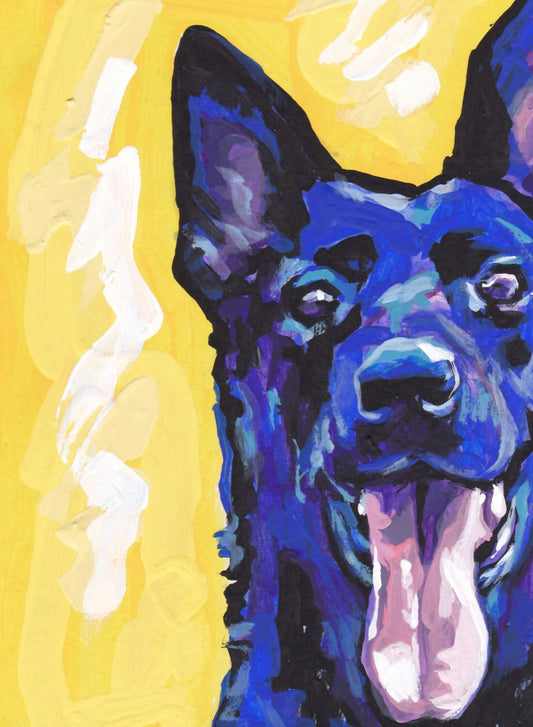 Black GERMAN SHEPHERD modern Dog art PRINT pop art bright colors 13x19