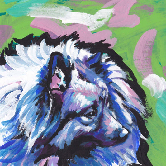 Keeshond art print of pop dog art painting bright colors 8x8