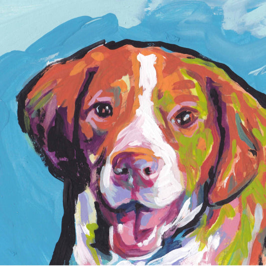 Brittany Spaniel art print of modern Dog pop art painting bright colors 12x12