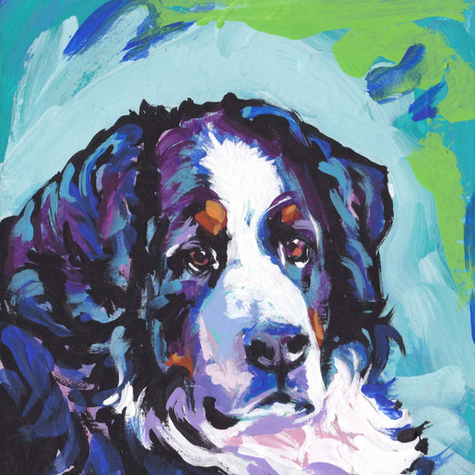 Bernese Mountain Dog art print of modern pop art berner painting bright colors 12x12