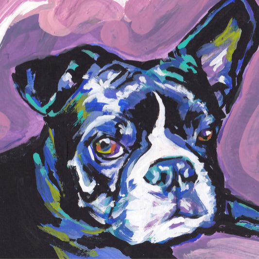 Boston Terrier portrait  print of pop art dog painting bright colors 8x8