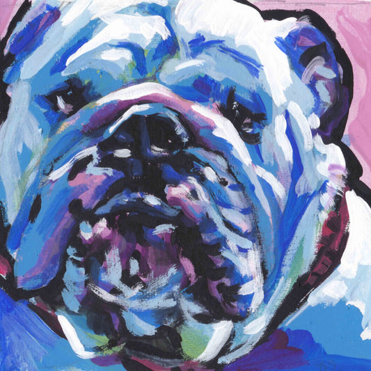 English Bulldog Dog art print from pop art painting bright colors 8x8