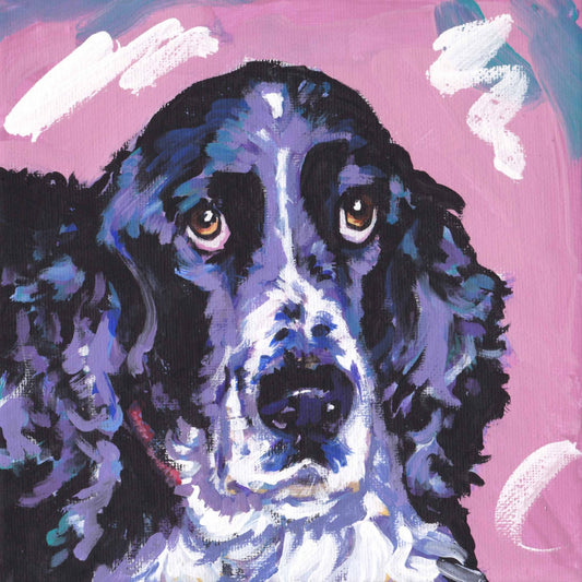 English Springer Spaniel art print of pop art dog painting bright colors 8x8"