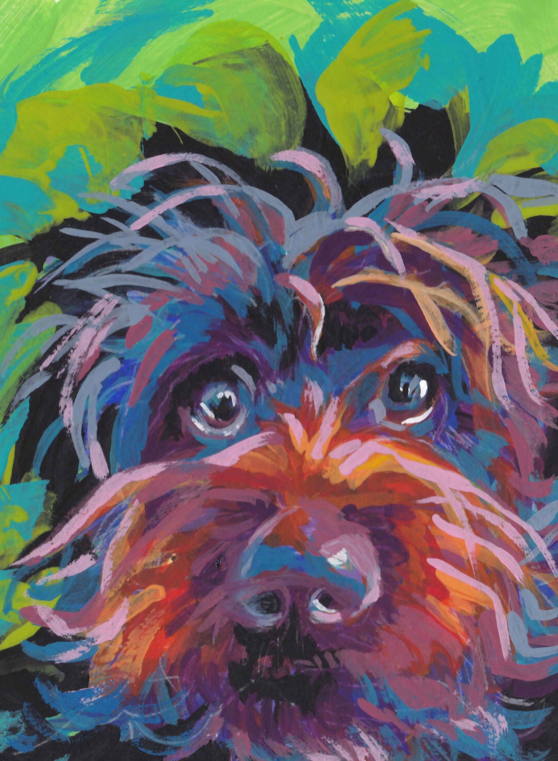 Wirehaired pointing griffon print of pop art dog painting bright colors 13x19" portrait