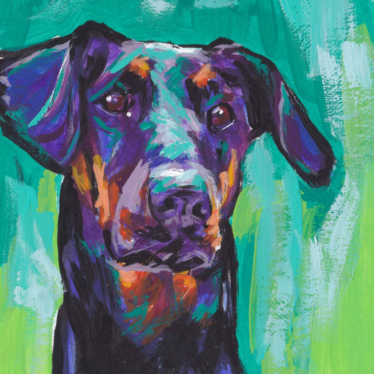 Doberman PINSCHER ART PRINT dog pop art bright colors 12x12