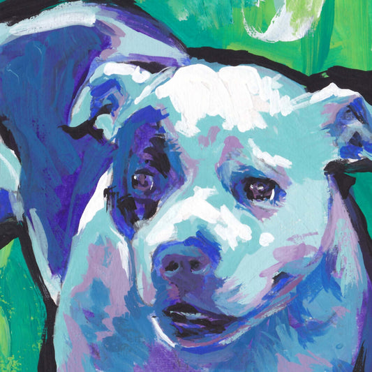 Staffordshire Bull Terrier art print of  pop art dog painting bright colors 8x8