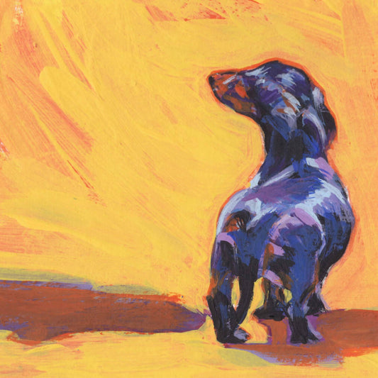 black and tan Dachshund art print of modern Dog pop art painting bright colors 8x8