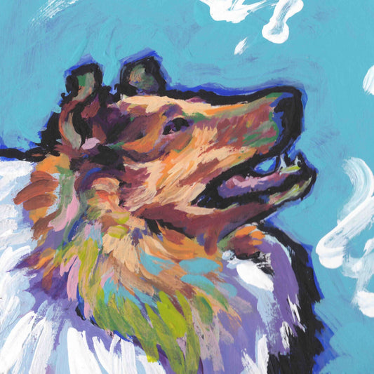 Rough COLLIE PORTRAIT art PRINT of pop art  painting 8x8"