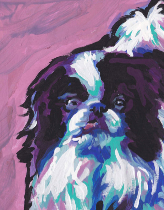 Japanese Chin portrait giclee print of pop art dog painting bright colors 8.5x11" LEA