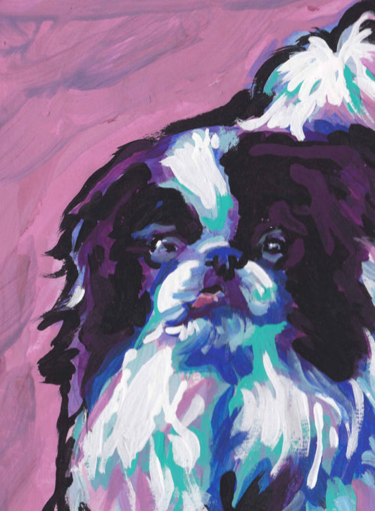 Japanese Chin portrait giclee print of pop art dog painting bright colors 13x19