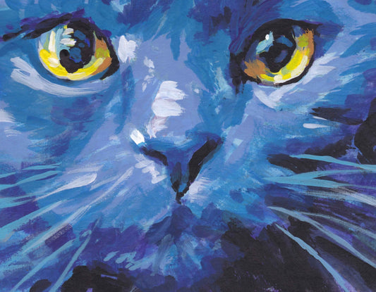 Russian Blue Cat portrait art print of pop bright colorful painting 8.5x11