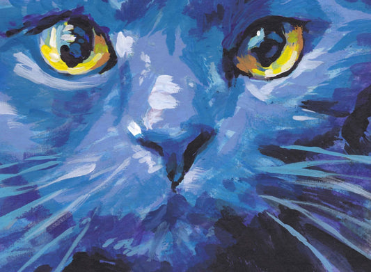 Russian Blue Cat portrait art print of pop art bright colorful painting 13x19