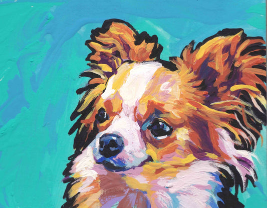 long haired Chihuahua portrait modern Dog art print of pop art painting bright colors 8.5x11
