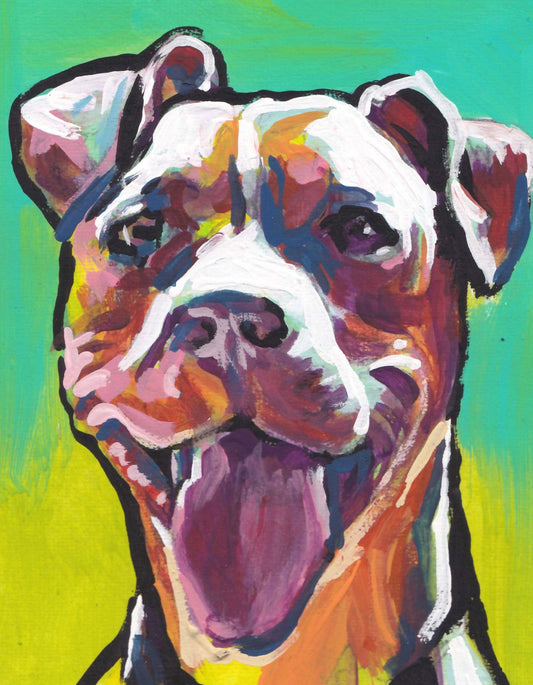 Pitbull pit bull art print of pop dog art painting bright colors 8.5x11" LEA