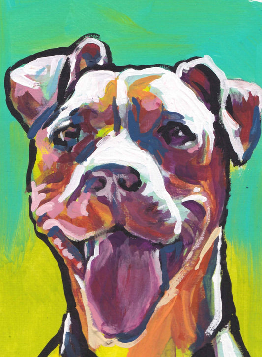 Pitbull pit bull dog art print of pop art painting bright colors 13x19"