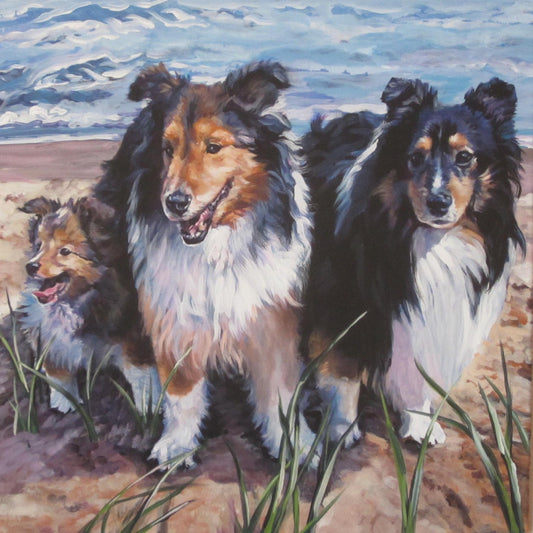 Shetland sheepdog shelties dog art CANVAS print of LA Shepard painting 8x8