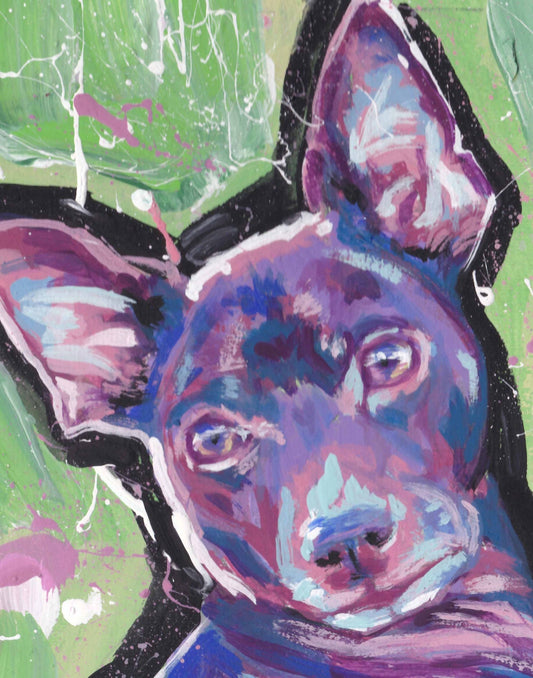 Rat Terrier dog pop art print  of painting bright colors 11x14"