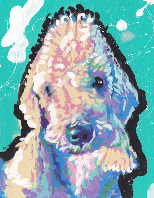 Bedlington Terrier dog pop art print  of painting bright colors 7"x9"
