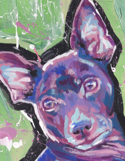 Rat Terrier dog pop art print  of painting bright colors 7"x9"