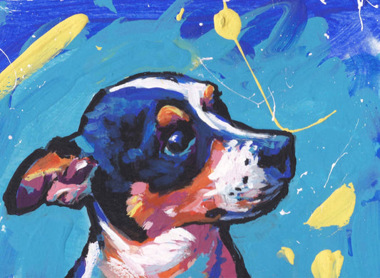 Tricolor Rat Terrier dog pop art print  of painting bright colors 13x19