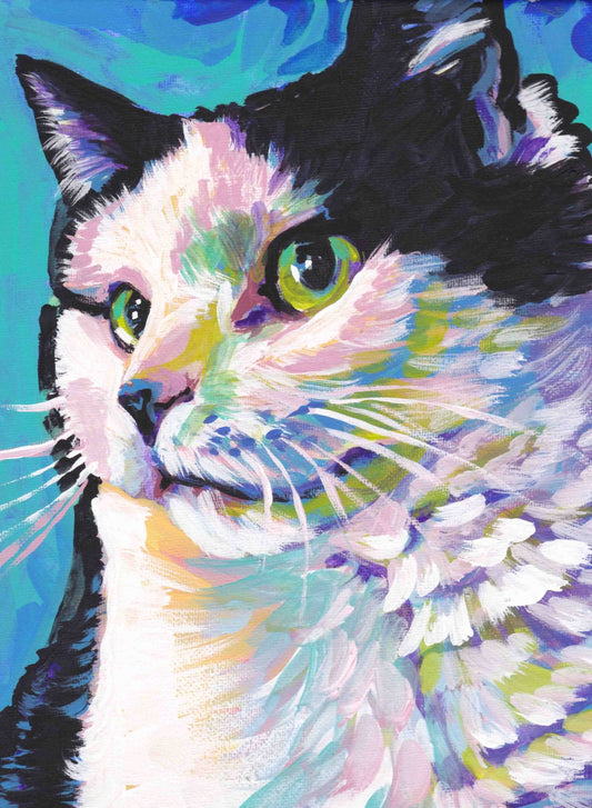 tuxedo Cat kitten art print pop art bright colorful portrait  13x19