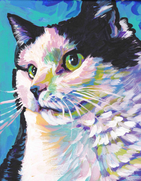tuxedo Cat kitten art print pop art bright colorful cat portrait art 8.5x11  by LEA