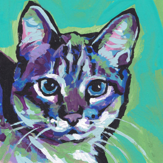 TABBY CAT portrait art PRINT of bright colorful pop art painting 12x12
