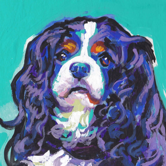 Cavalier King Charles Spaniel art print of pop art painting bright color dog portrait 12x12"