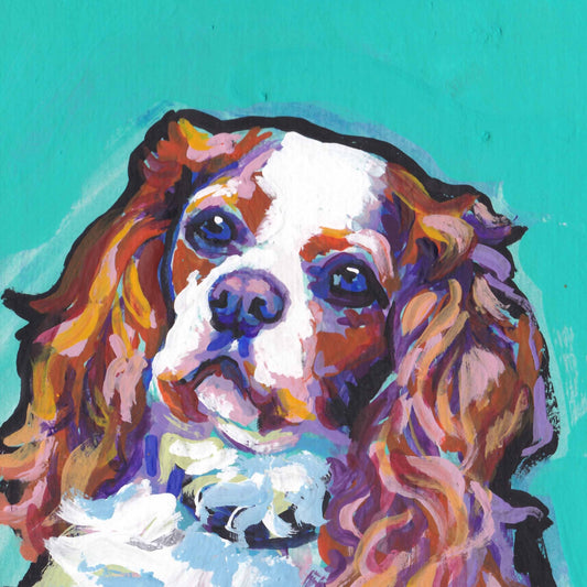 Cavalier King Charles Spaniel art print of pop art painting bright color dog portrait 8x8"