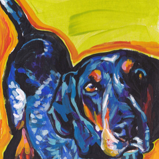 BLUETICK COONHOUND portrait PRINT of modern colorful pop dog art painting 12x12