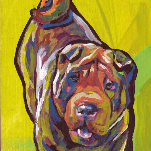 Shar pei Dog art print of pop art painting by LEA bright colors 12x12"
