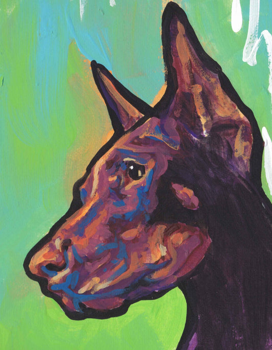 Red DOBERMAN PINSCHER dog art PRINT of pop art painting 8.5x11"