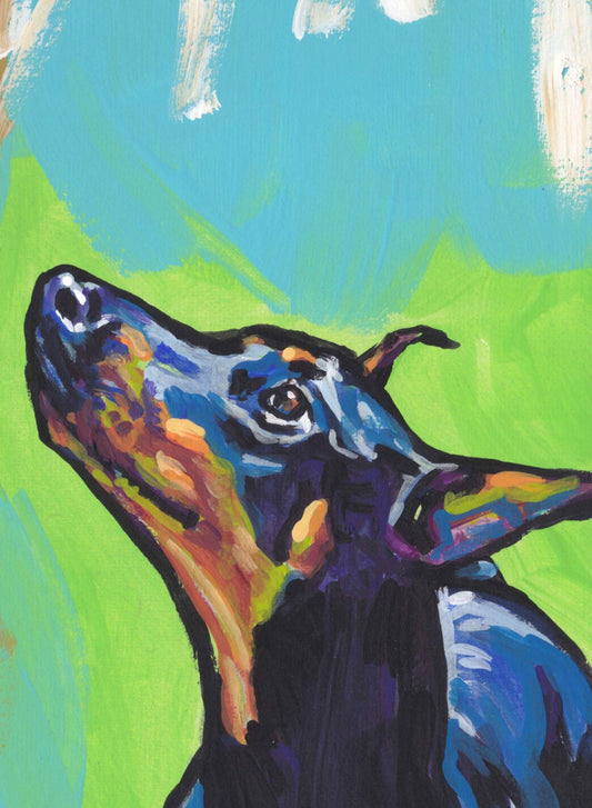 Doberman Pinscher dog art print of pop art painting bright colors 13x19"