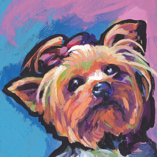 Yorkshire Terrier YORKIE DOG art PRINT of pop dog art painting bright colors 8x8"