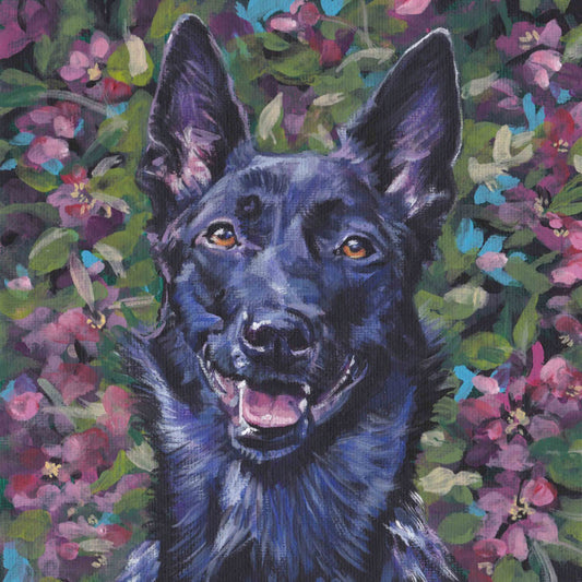 Dutch Shepherd dog art portrait CANVAS print of  LA Shepard painting 8x8
