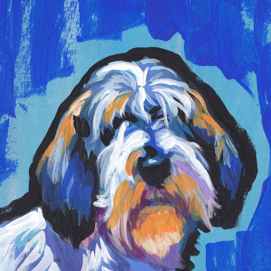 Petit Basset Griffon Vendéen PBGV art print of pop art painting  bright colors 12x12"