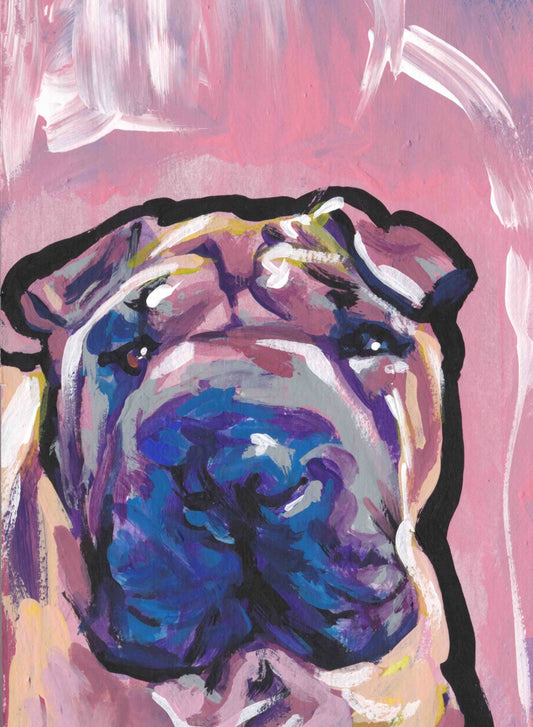 Chinese Shar pei Dog art print of pop art painting by LEA bright colors 13x19"