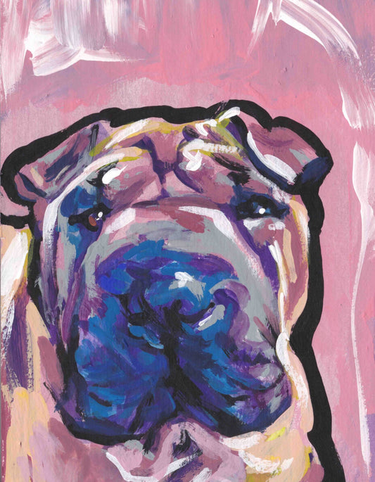Chinese Shar pei Dog art print of pop art painting by LEA bright colors 8.5x11"