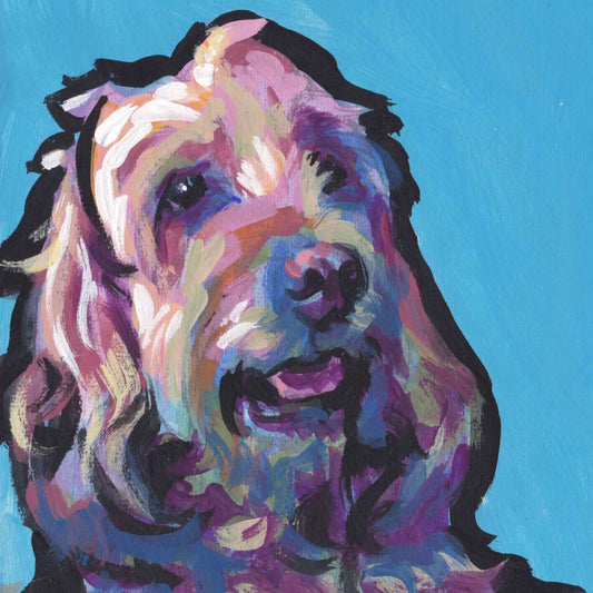 labradoodle dog portrait art print of pop art painting bright colors 12x12"